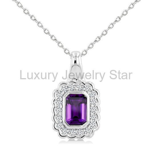 Silver Bold Emerald Shape Gemstone Pendant
