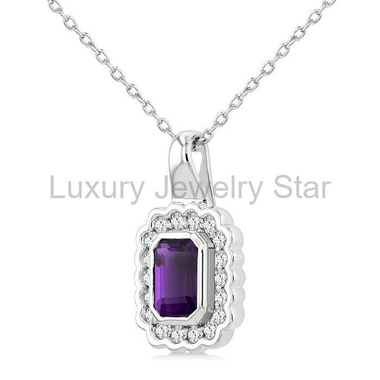 Silver Bold Emerald Shape Gemstone Pendant