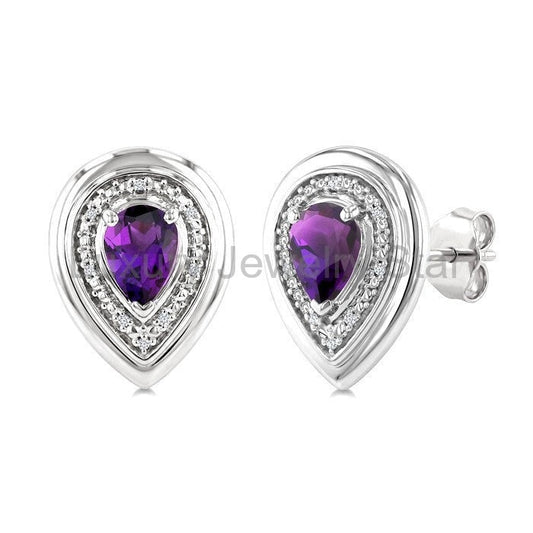 Silver Bold Pear Shape Gemstone & Diamond Earrings