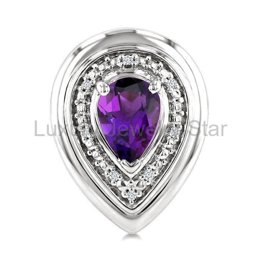 Silver Bold Pear Shape Gemstone & Diamond Earrings - image 2