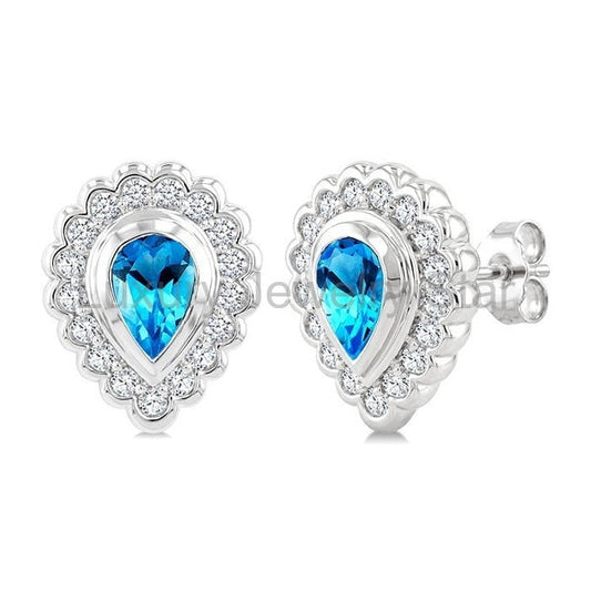 Silver Bold Pear Shape Gemstone Earrings