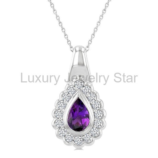 Silver Bold Pear Shape Gemstone Pendant