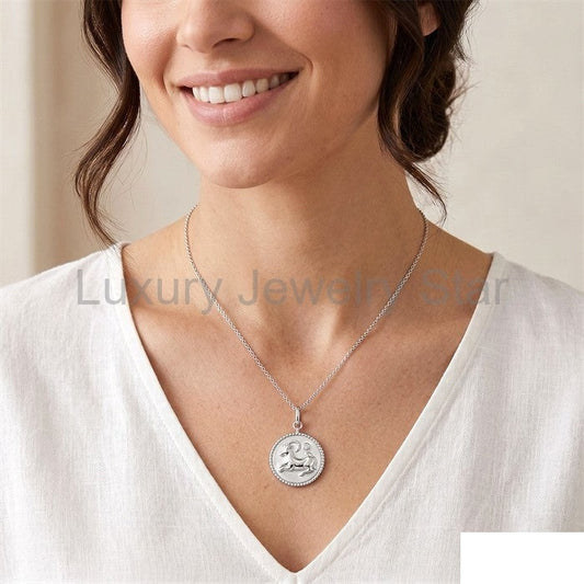 Silver Capricorn Zodiac Medallion Pendant