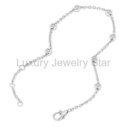 Silver Diamond Station Chain Bracelet