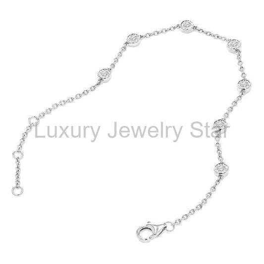 Silver Diamond Station Chain Bracelet