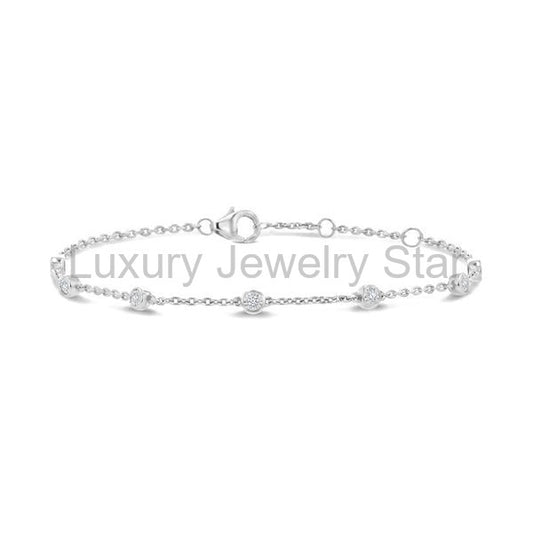 Silver Diamond Station Chain Bracelet
