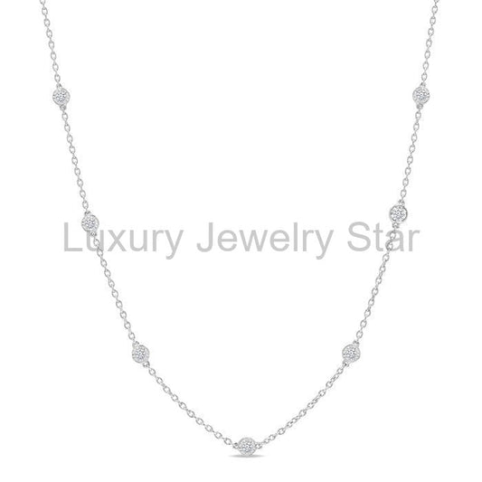 Silver Diamond Station Necklace