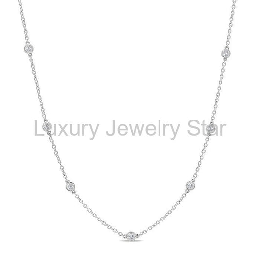 Silver Diamond Station Necklace
