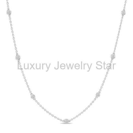 Silver Diamond Station Necklace