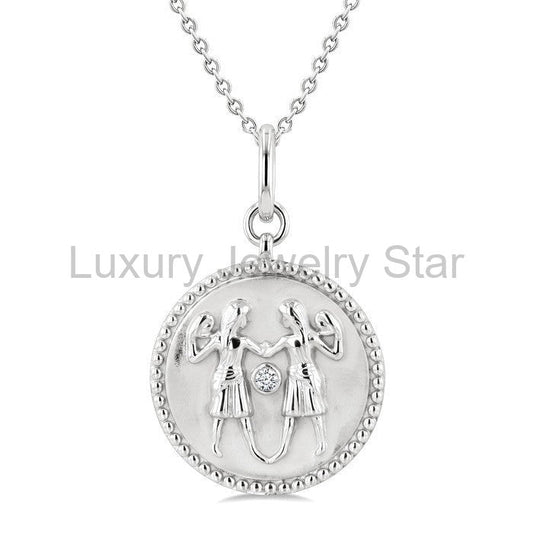Silver Gemini Zodiac Medallion Pendant