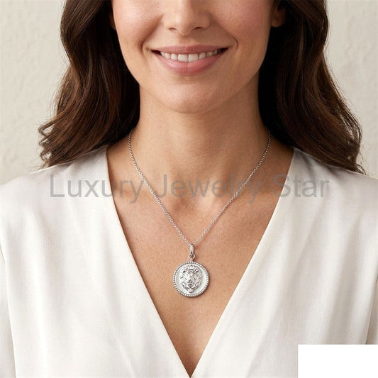 Silver Leo Zodiac Medallion Pendant
