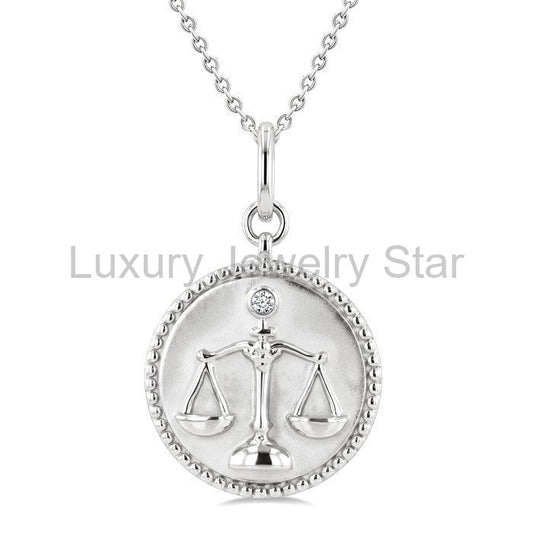 Silver Libra Zodiac Medallion Pendant