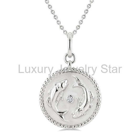 Silver Pisces Zodiac Medallion Pendant