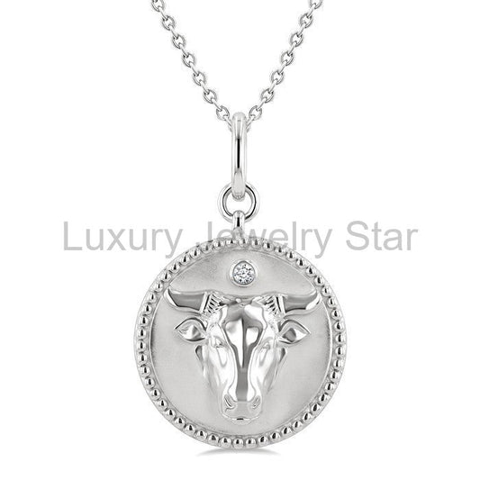 Silver Taurus Zodiac Medallion Pendant