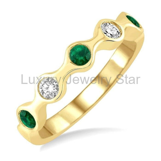 Stackable Bezel Set Gemstone & Diamond Band