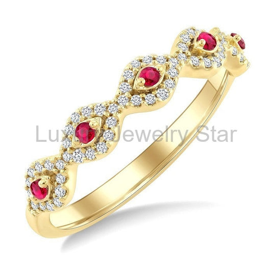 Stackable Evil Eye Gemstone & Diamond Fashion Ring