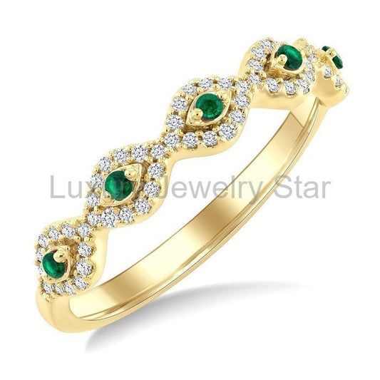 Stackable Evil Eye Gemstone & Diamond Fashion Ring