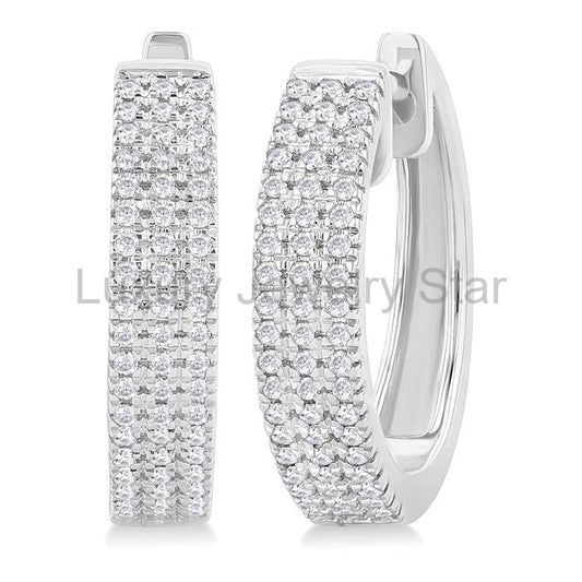 Three Row Diamond Hoop Earrings