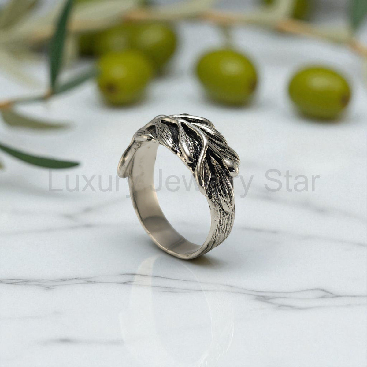 Olive Branch Ring with Round Peridot - image 2
