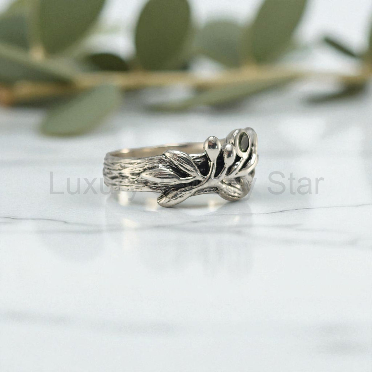 Olive Branch Ring with Round Peridot - image 4