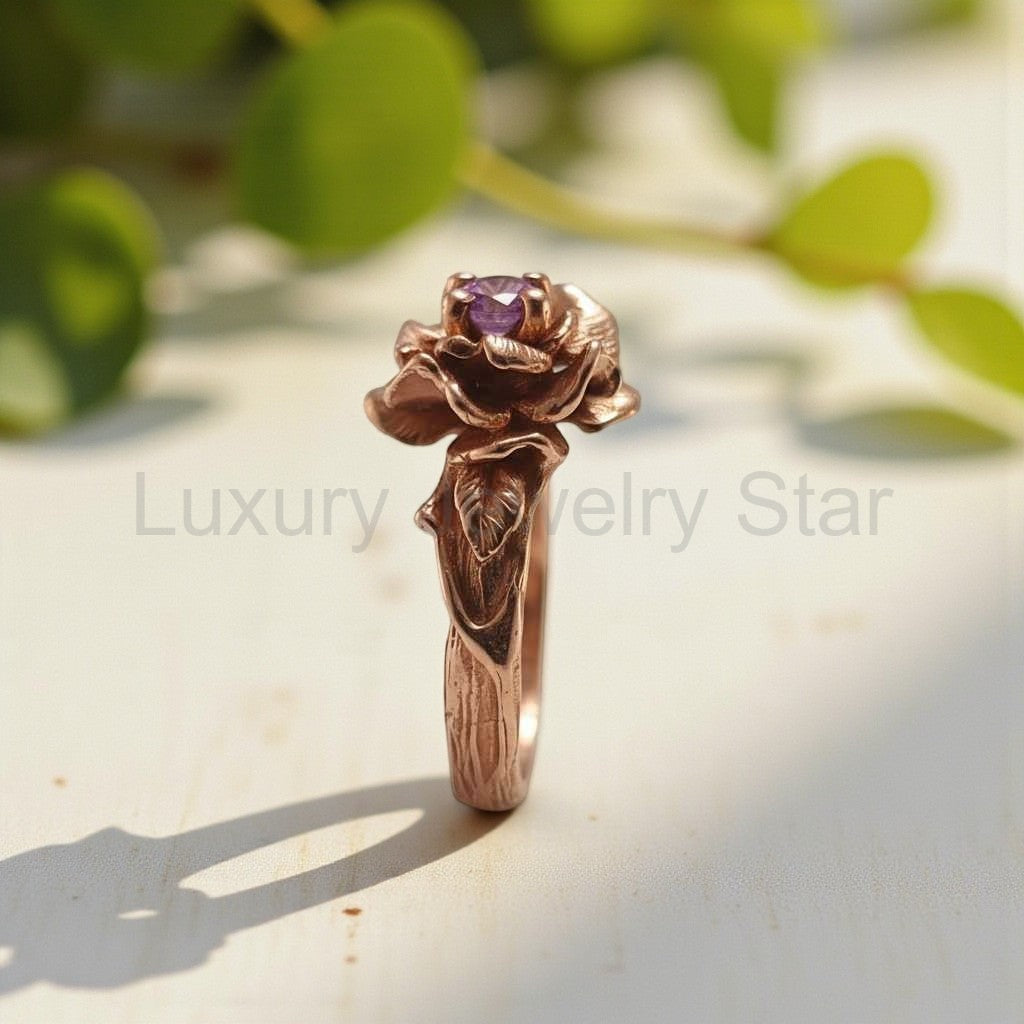 Pink Sapphire Rose Ring in Solid Gold - image 2