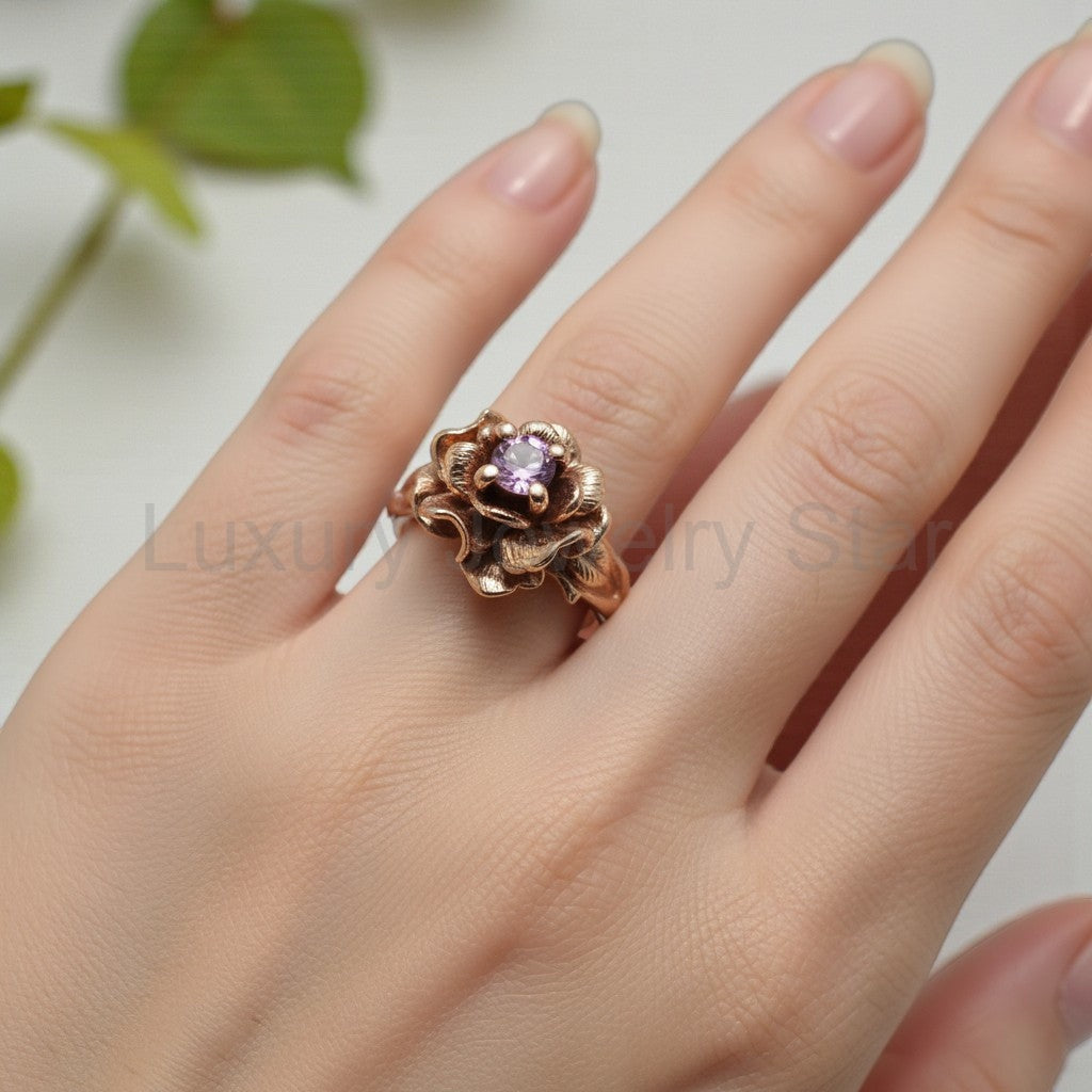Pink Sapphire Rose Ring in Solid Gold - image 4