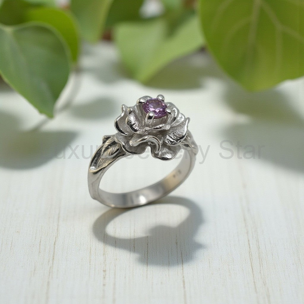 Pink Sapphire Rose Ring in Sterling Silver - image 3