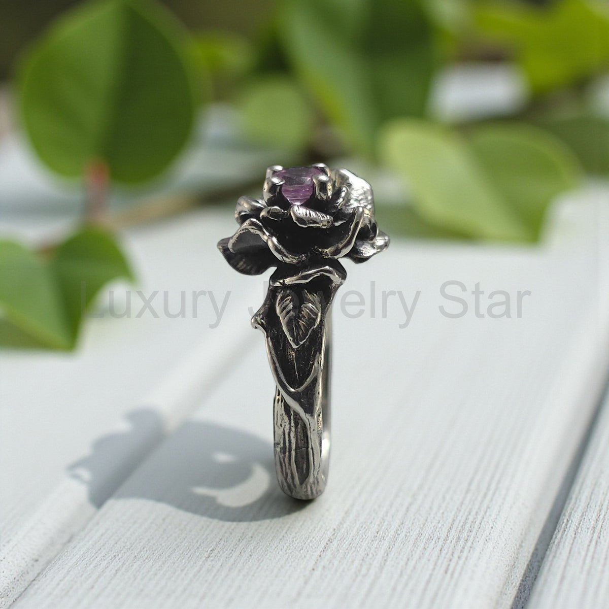 Pink Sapphire Rose Ring in Sterling Silver - image 4