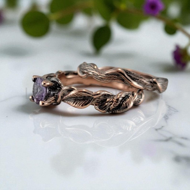 Purple Tanzanite, Leaf and Vine Engagement Ring