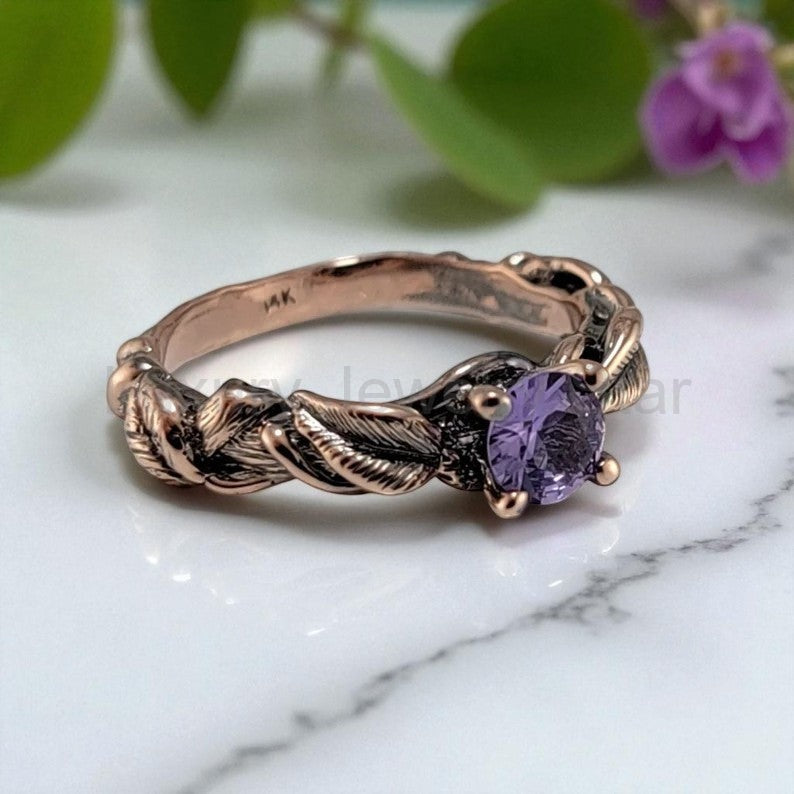 Purple Tanzanite, Leaf and Vine Engagement Ring - image 2