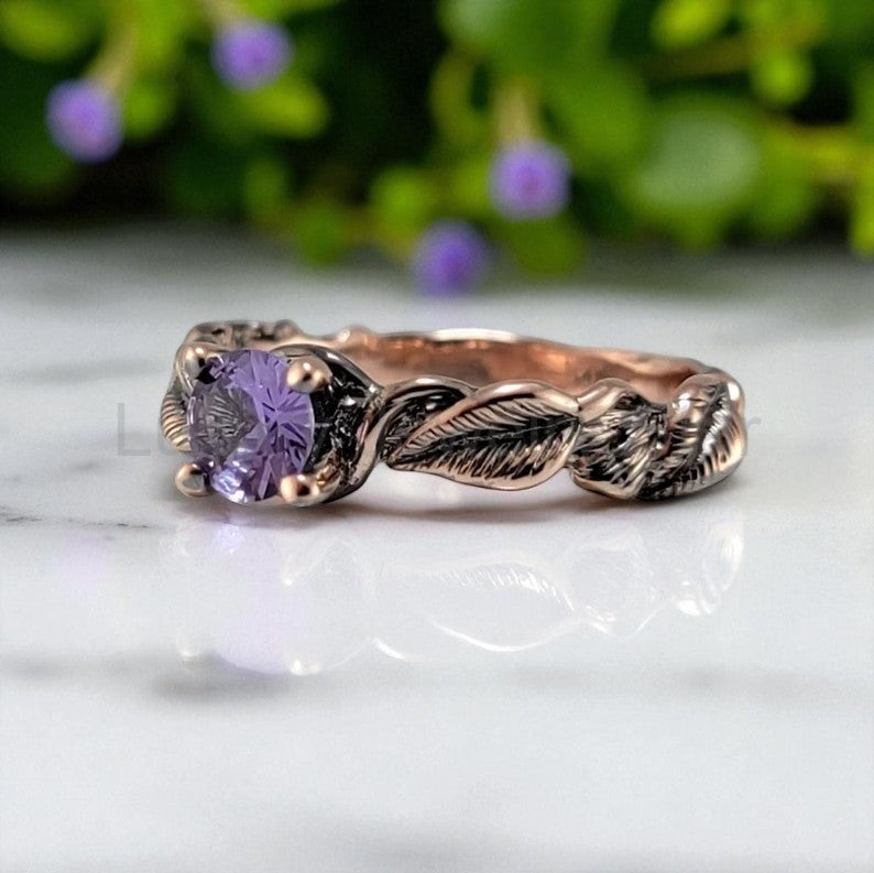 Purple Tanzanite, Leaf and Vine Engagement Ring - image 3