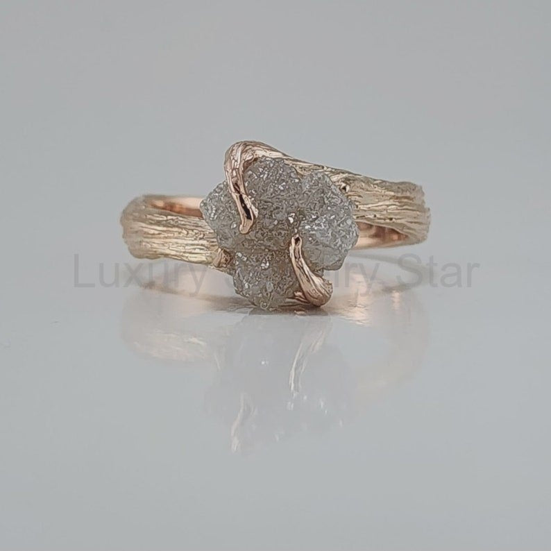 Raw Diamond Engagement Ring - Handcrafted 14k Rose Gold Twig Design - image 3