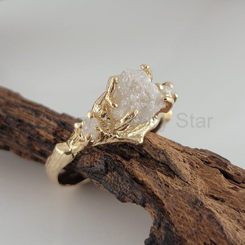 Raw Diamond Twig Engagement Ring - Handcrafted Solid Gold Nature-Inspired - image 3