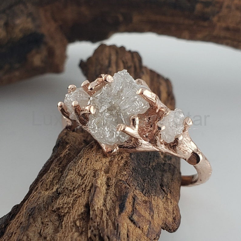 Raw Diamond Twig Engagement Ring - Handcrafted Solid Gold Nature-Inspired - image 4