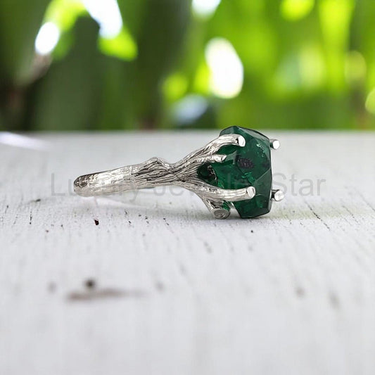 Raw Emerald Engagement Ring