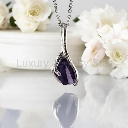 Raw Hand-cut Amethyst Twig Necklace