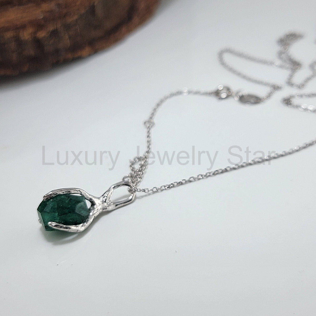 Raw Hand-cut Emerald Twig Pendant - image 4