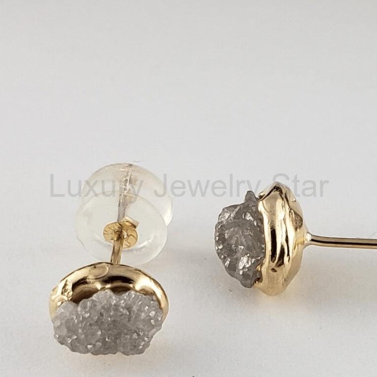 Rough Diamond Bezel Post Earrings in Gold - image 3