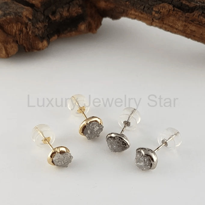 Rough Diamond Bezel Post Earrings in Gold - image 4