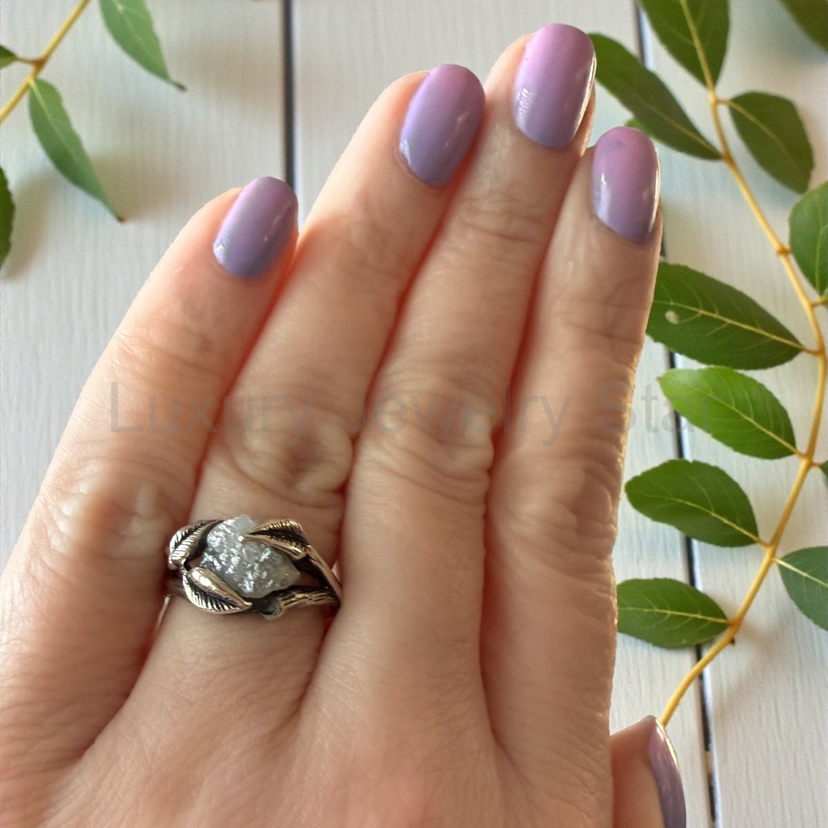 Rough Diamond Hand-sculpted Ring in Sterling Silver
