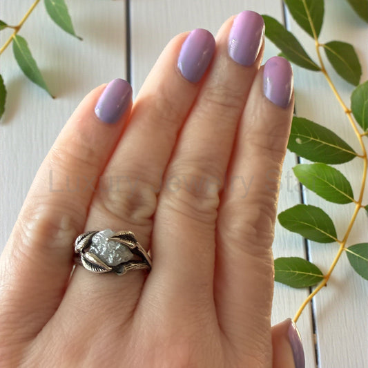 Rough Diamond Hand-sculpted Ring in Sterling Silver