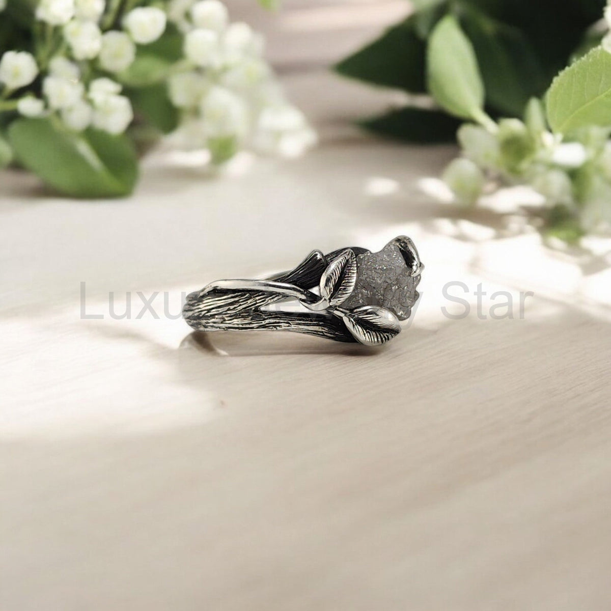 Rough Diamond Hand-sculpted Ring in Sterling Silver - image 4
