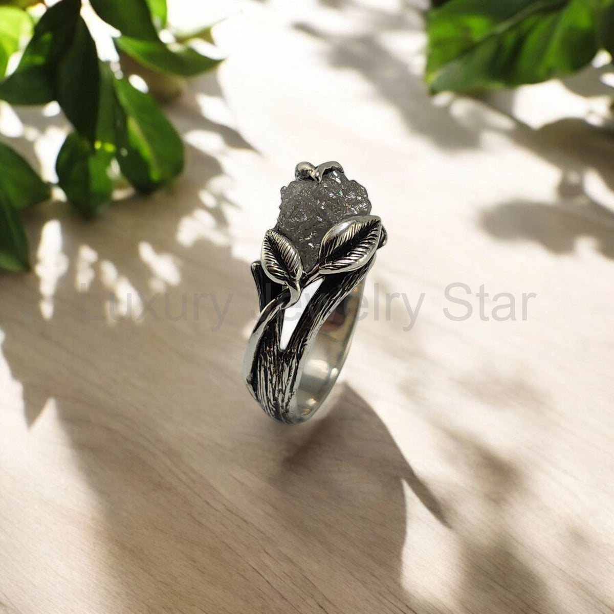 Rough Diamond Hand-sculpted Ring in Sterling Silver - image 5