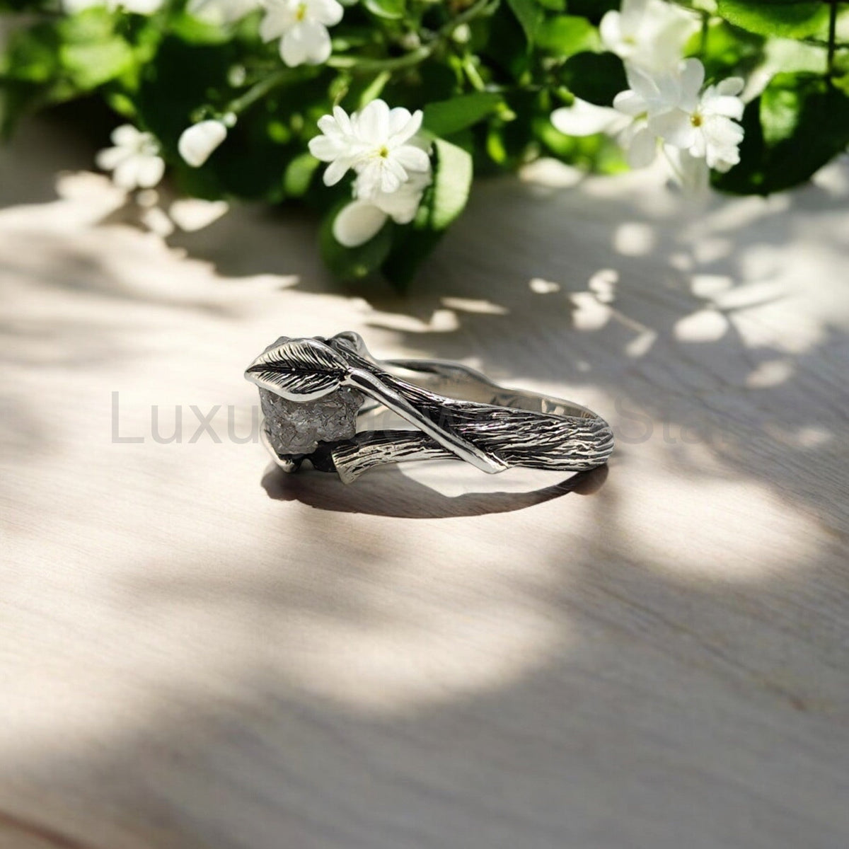 Rough Diamond Hand-sculpted Ring in Sterling Silver - image 6