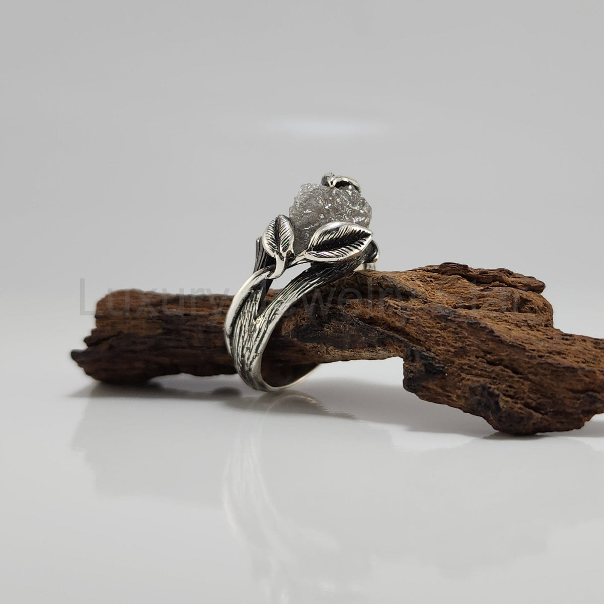 Rough Diamond Hand-sculpted Ring in Sterling Silver - image 8