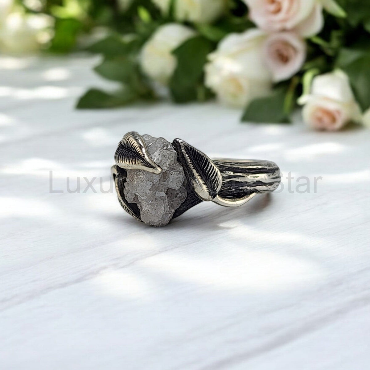 Rough Diamond Leaf Engagement Ring - image 3