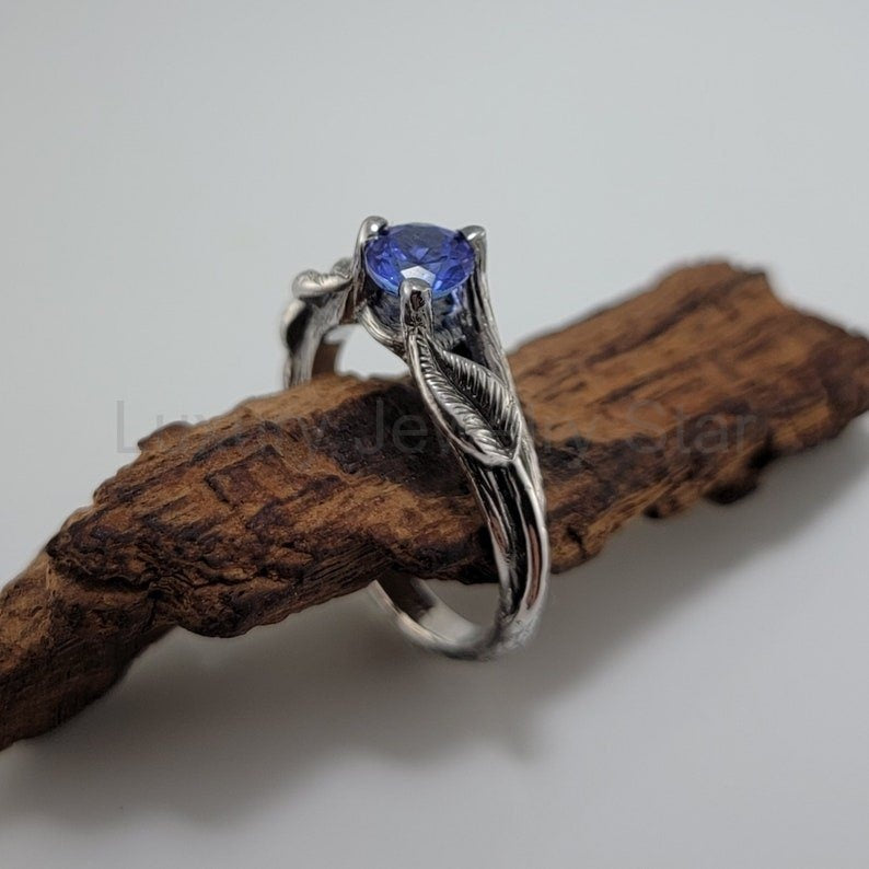 Tanzanite Leaf Style Engagement Ring, Antique Finish - image 3