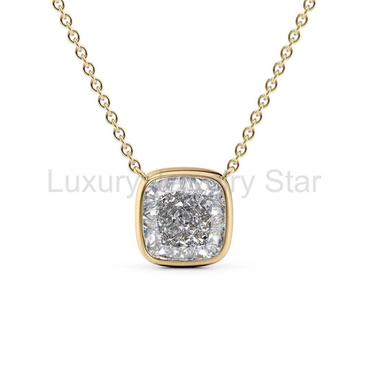 1 Carat Cushion Cut Diamond Bezel Pendant Necklace