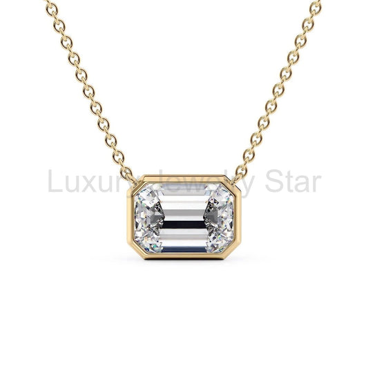 1 Carat Emerald Cut Bezel Set Diamond Pendant Necklace