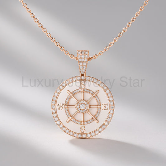 1 Carat Pave Diamond Compass Pendant Necklace